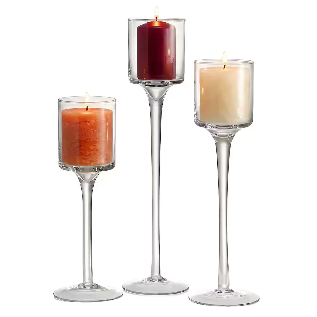 Relaxdays Glas Kerzenhalter Set 3-teilig, Kerzenständer Deko