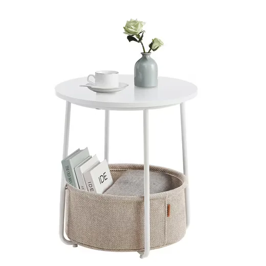 VASAGLE Beistelltisch rund mit Stoffkorb 45 cm Couchtisch
