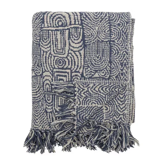BLOOMINGVILLE Bresso Wohndecke Tagesdecke blau recycelte Baumwolle