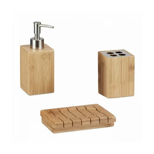 Relaxdays Badezimmer-Set Bambus 3-teilig Badaccessoires