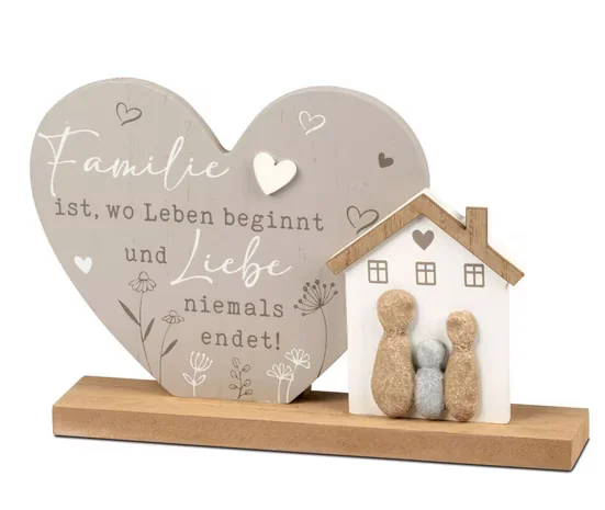 FORMANO Dekofigur Herz Haus Familie Spruch 26 cm Steinoptik Wohndeko