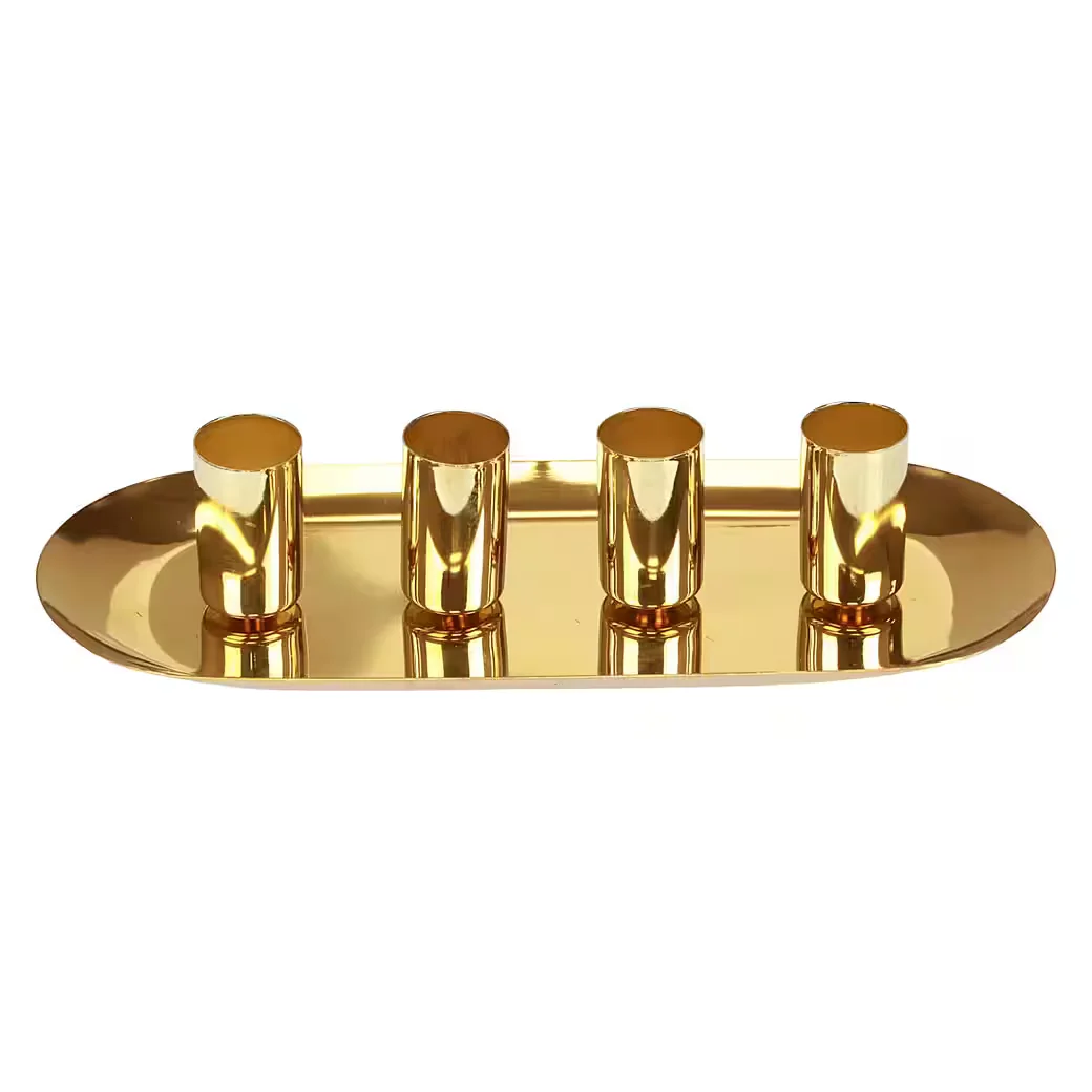 FLORISTS PRODUCTS Kerzenteller Gold 4er für Stabkerzen 23x9x4,5cm
