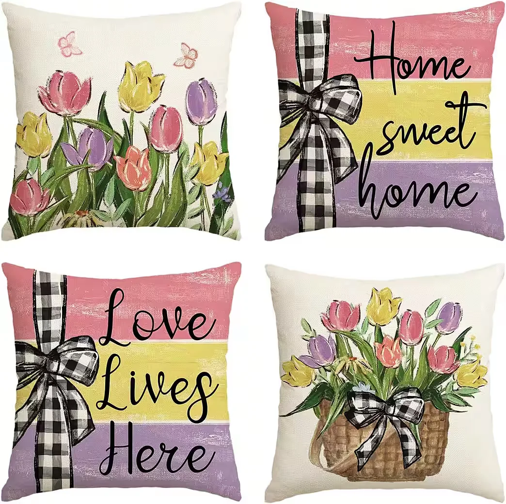 DIWZBYN Kissenbezüge Set 4-teilig Landhausstil mit LKW-Motiv für Sofa