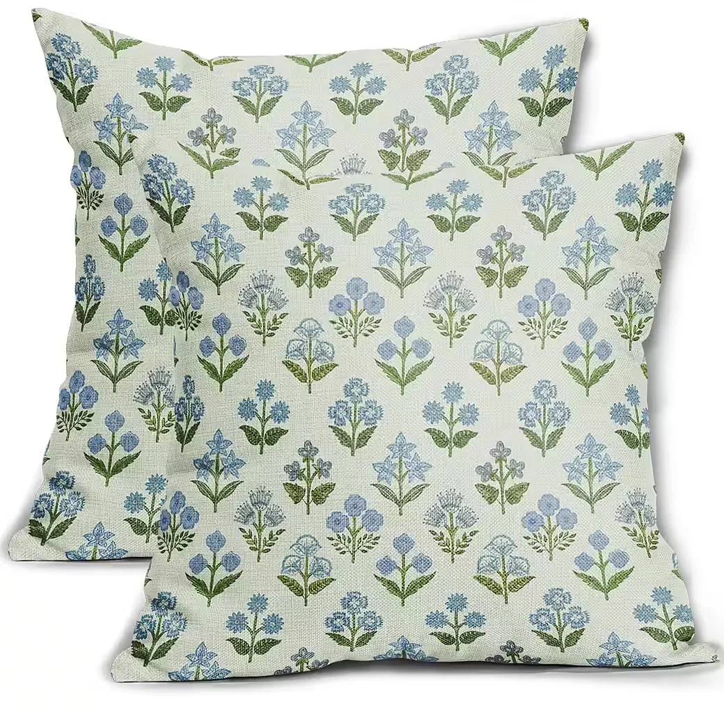 FOUORTUNATE-BEE Kissenbezüge 2er Set Blau Grün Vintage Blumenmuster