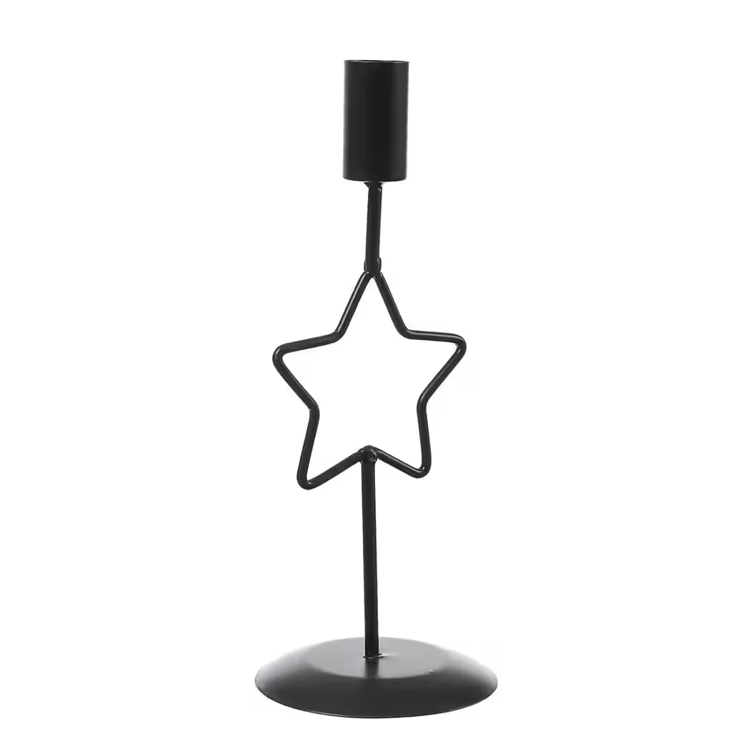 MARELIDA Stabkerzenhalter schwarz 21,5 cm mit Stern für Tafelkerzen